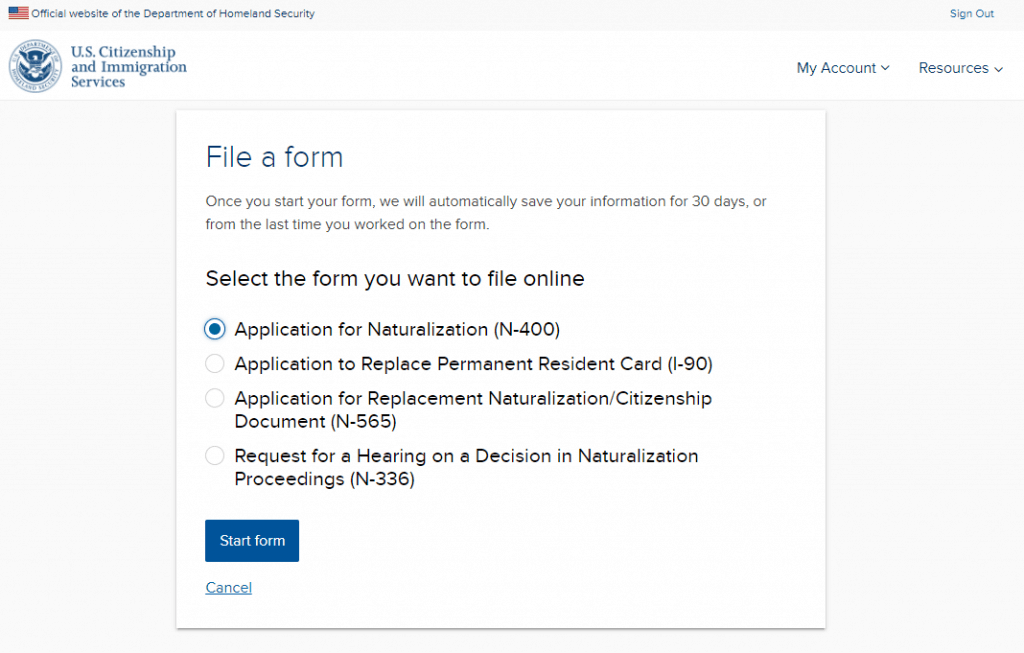 申請公民入籍表格 N-400
