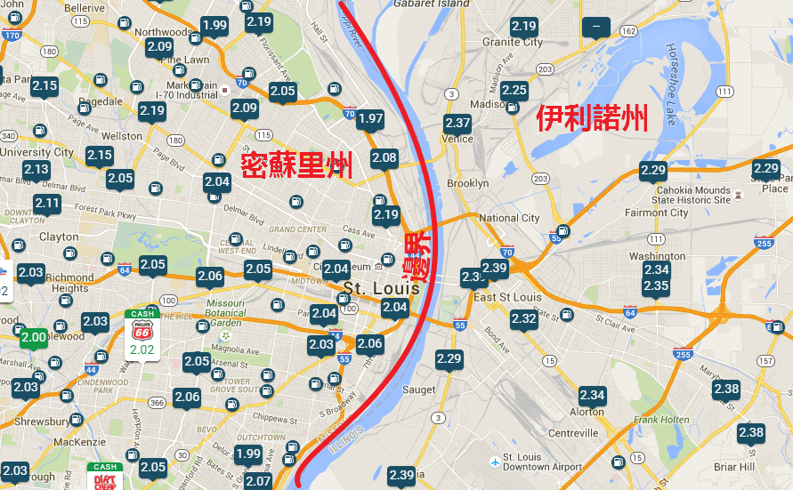 跨州邊界油價比較圖